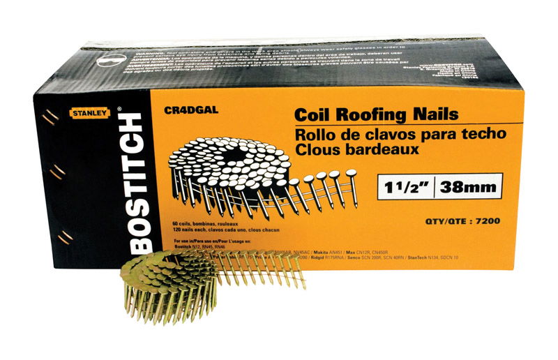 BOSTITCH COIL ROOFING 3D 11/4" .12 15DEG SM GALV NAIL 7.2M CR3DGAL M