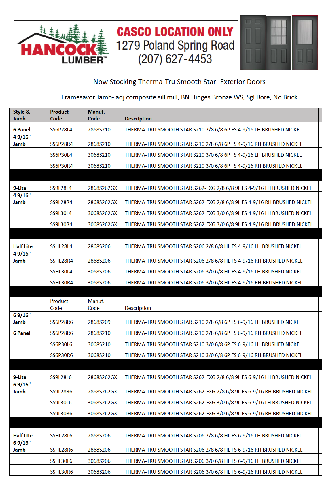 THERMATRU SMOOTH STAR S210 2/8 6/8 6P FS 69/16 RH BRUSHED NICKEL