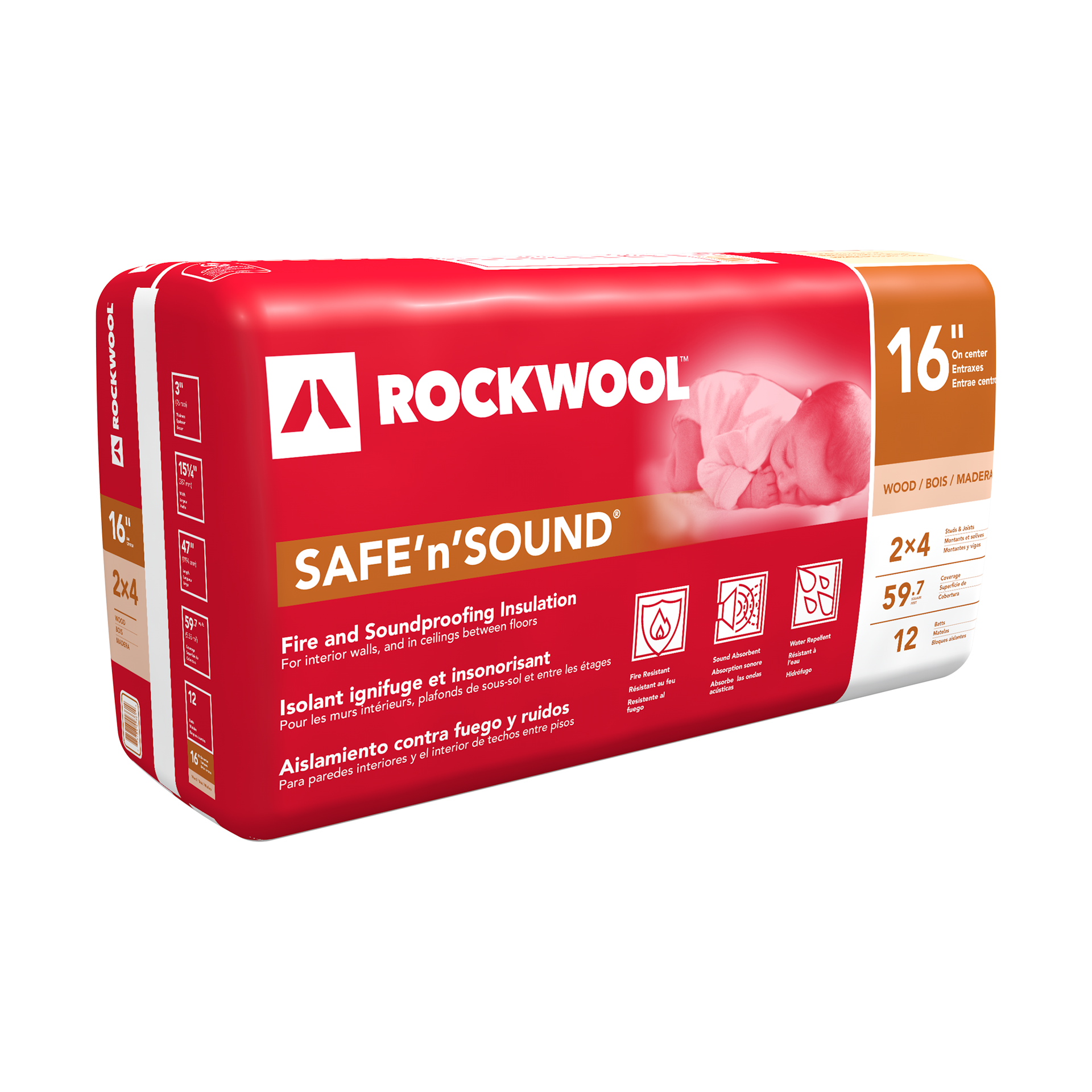 ROCKWOOL COMFORT BATT 31/2X151/4X47" 12BATTS R15 59.7 SF RXCB351525